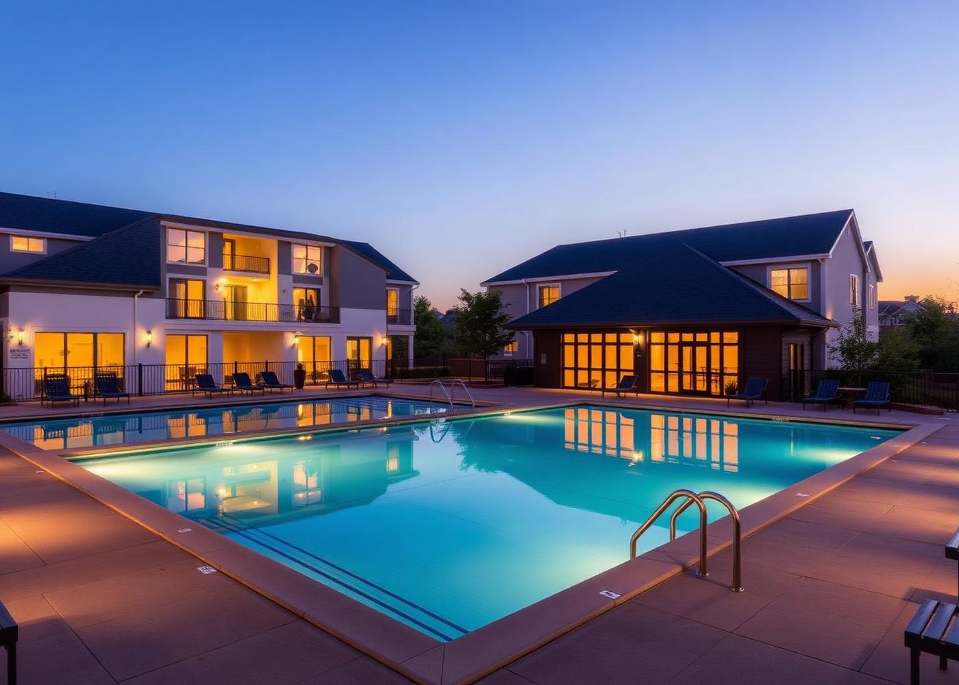 Clubhouse and pool of an apartment community