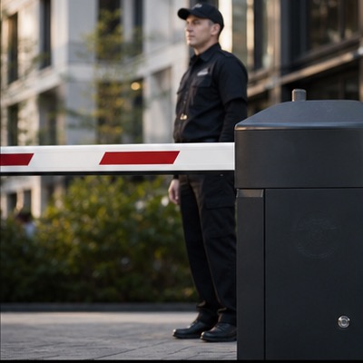 Security officer at gate barrier
